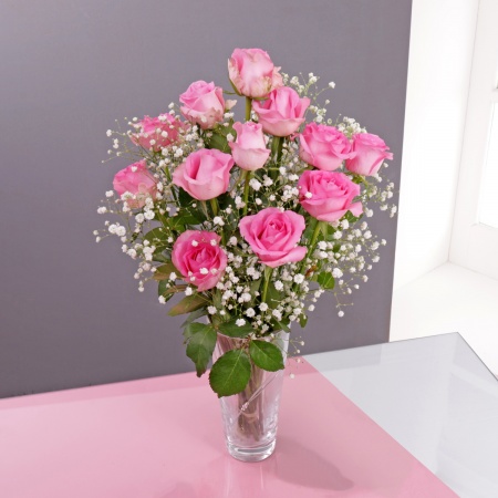 Pink Roses & Gypsophila Bouquet