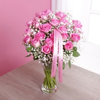 24 Pink Roses & Gypsophila Bouquet